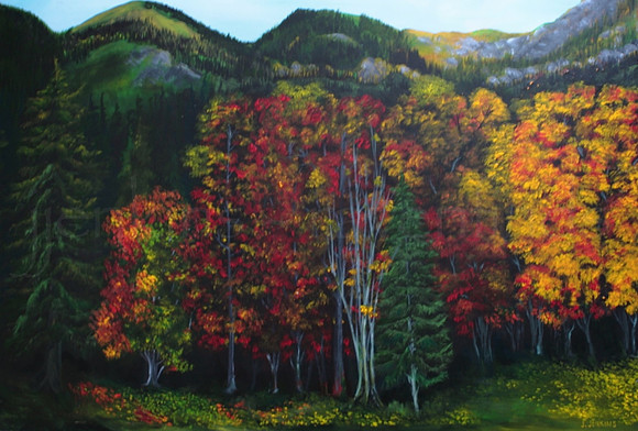 fall in the cowichan - 16x20 inches-red frame
