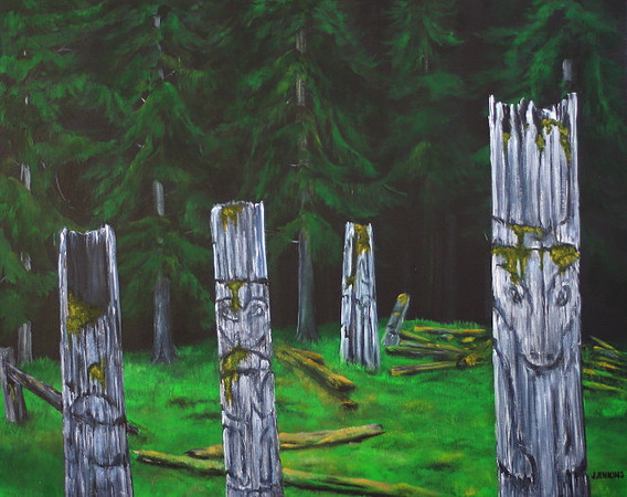 haida gwaii old poles/lodge - 24x30 inches
