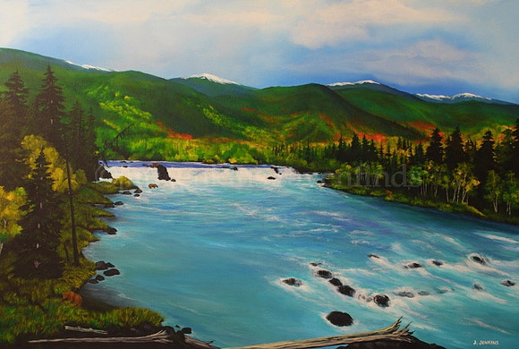 below the falls at brooks river  - 31.5x47.5 inches
