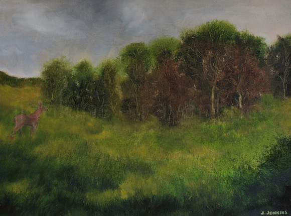 deer in the meadow - 11 3/4 x 15 3/4 inches -  oil