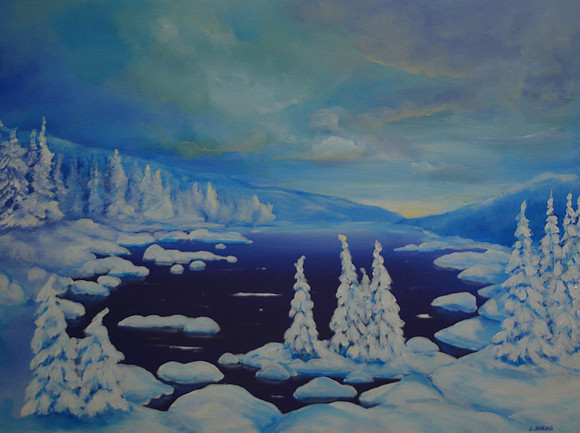 morning on Interior Lake 18x24 inches  #333