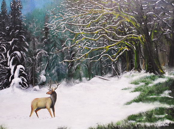 elk at honeymoon bay 23.5x31.5  inches