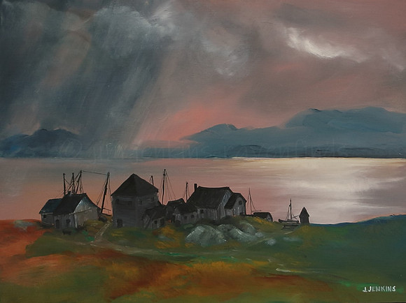 fishing village on the st. lawrence  12x16 inches
