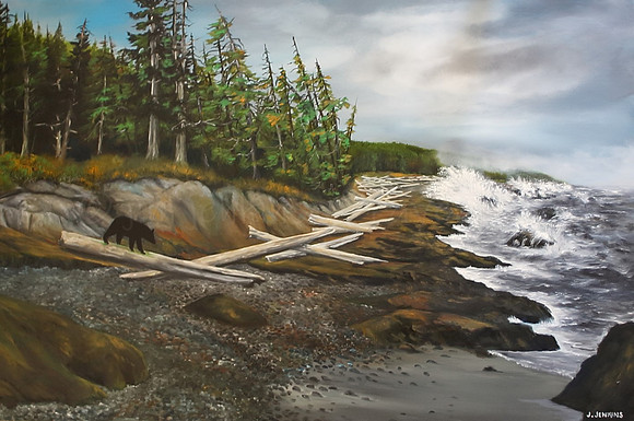 botanical beach black bear 24x36  inches