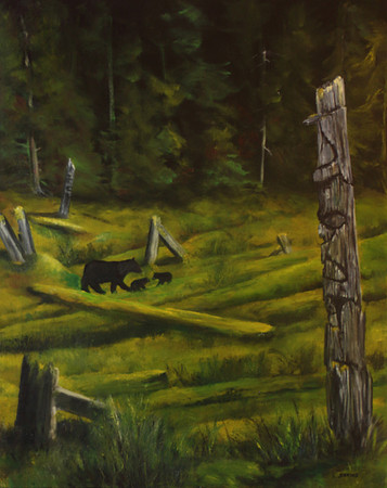 old coastal first nations village  24x30 inches