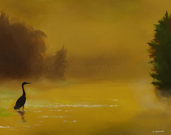 heron on the stamp river 16x20  inches